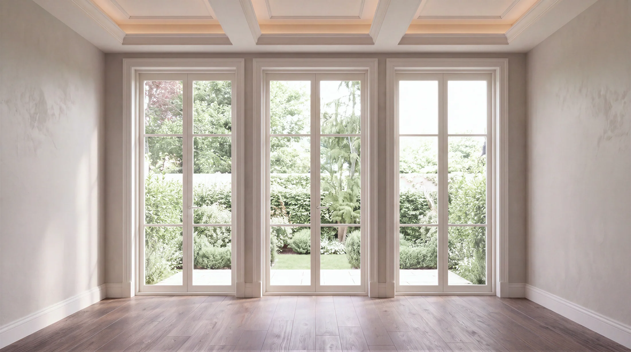 Room before wine-toned window treatments